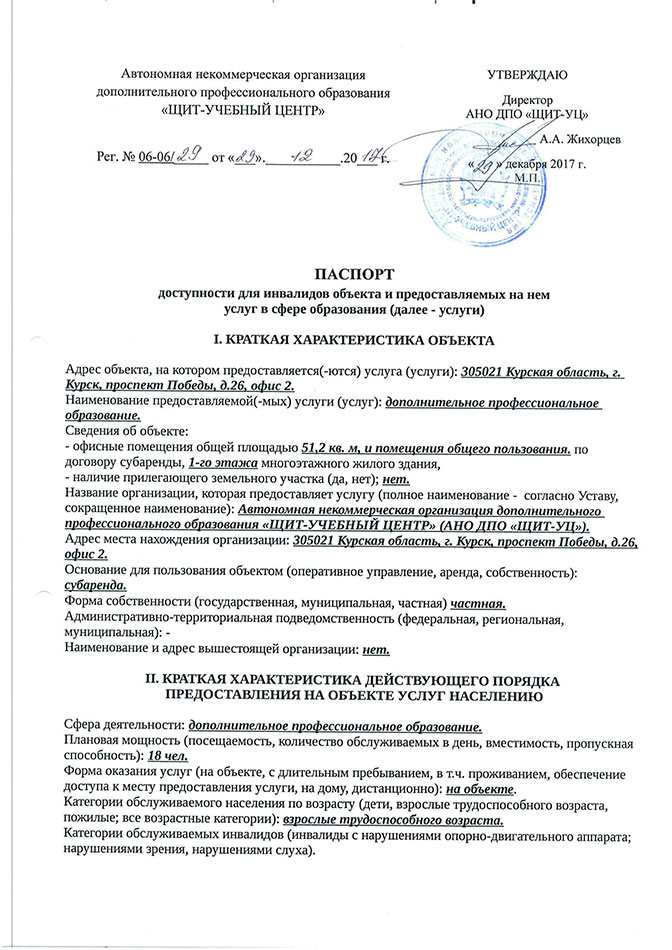 Паспорт доступности для инвалидов